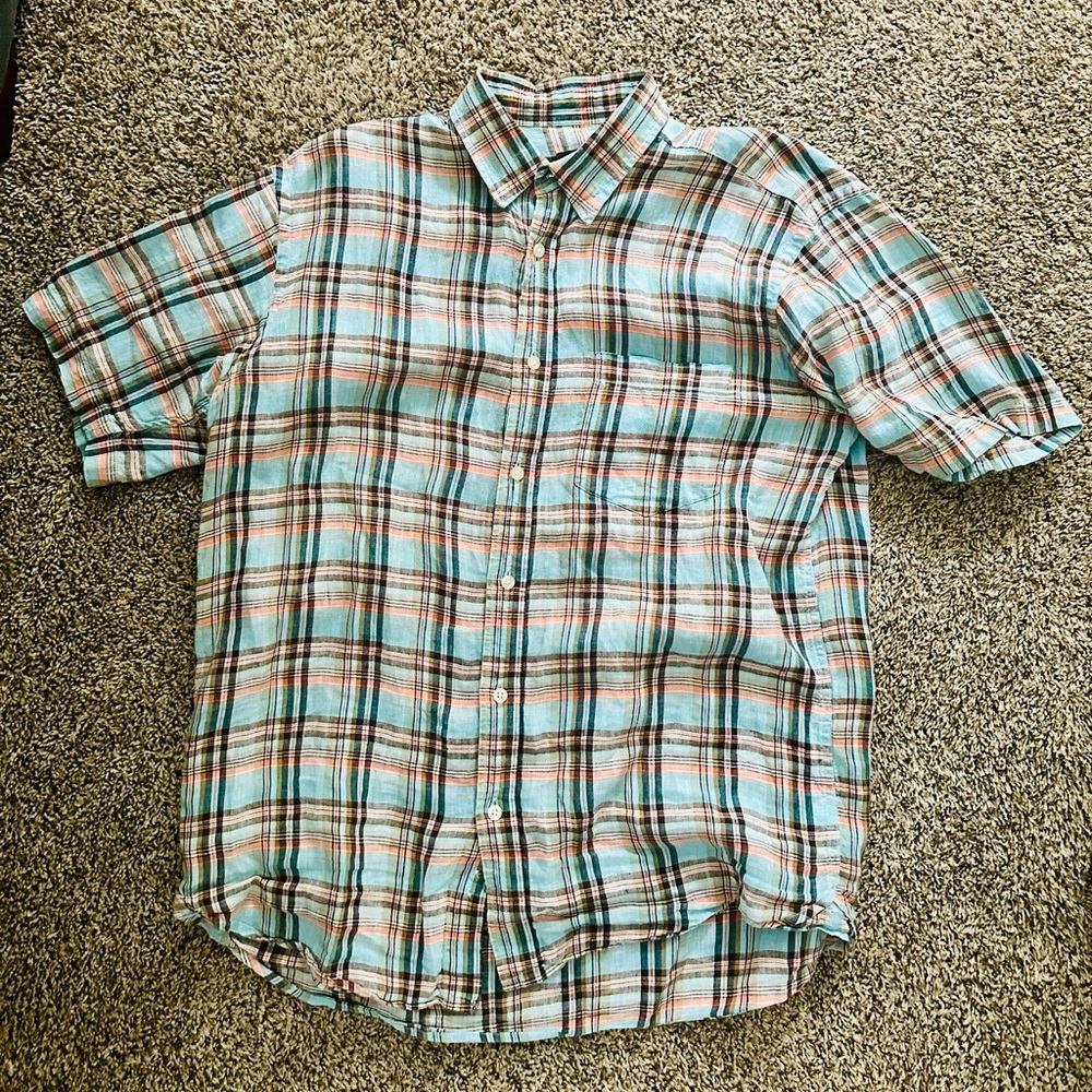 Orvis Blue and Orange Casual Button Down Shirt